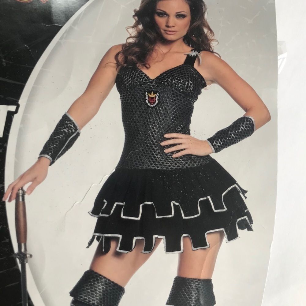 Large Black & Silver Sexy Knight Halloween Costume Renaissance Cosplay